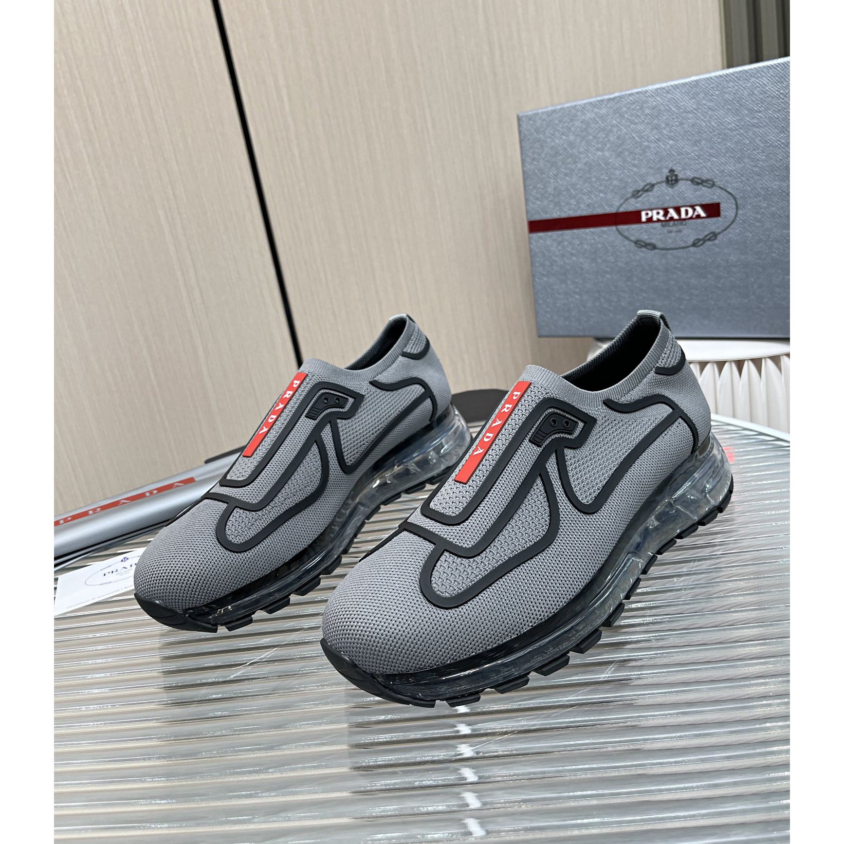 Prada Logo Sneakers In Grey - DopestKickz
