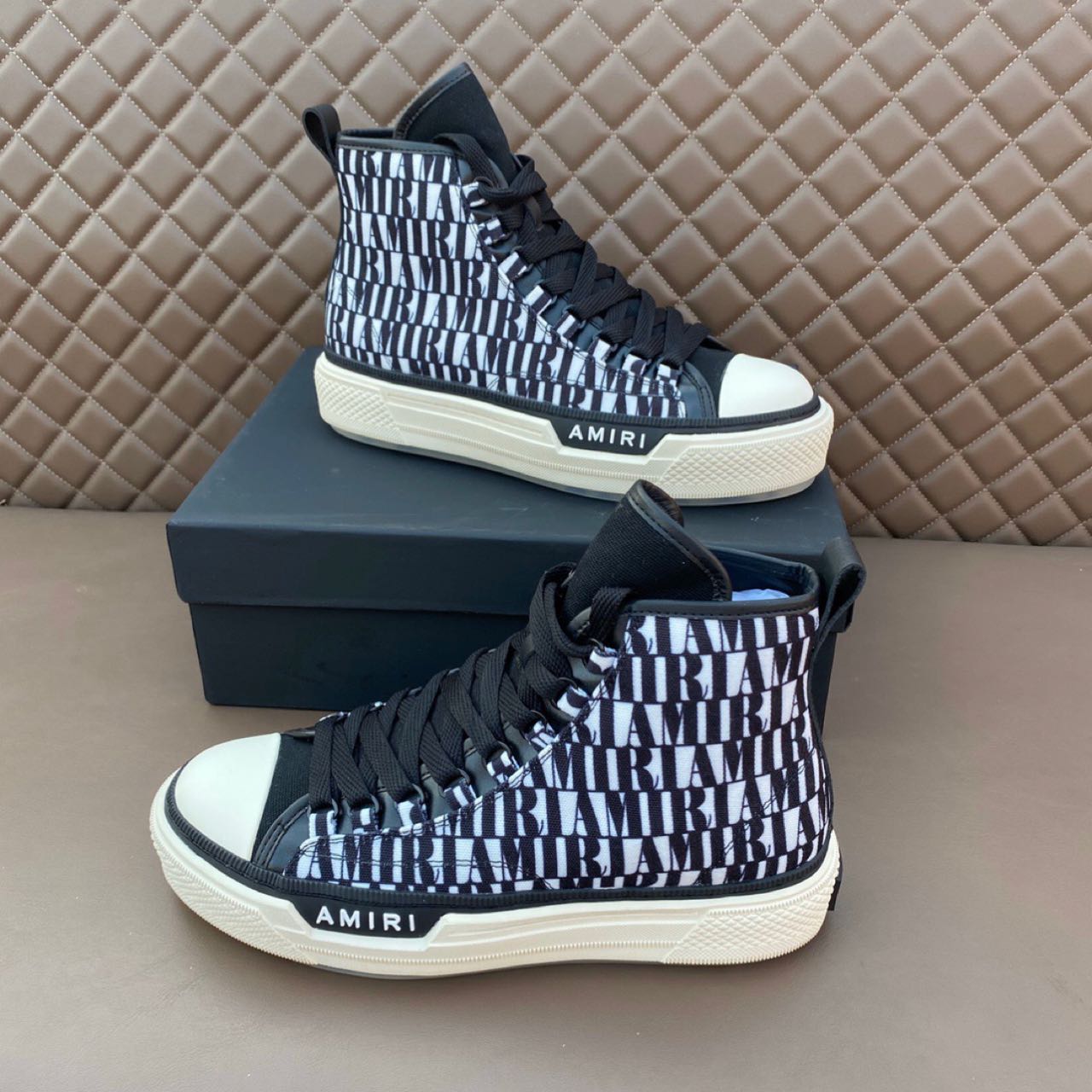 Amiri Logo-Print Canvas High-Top Sneakers - DopestKickz
