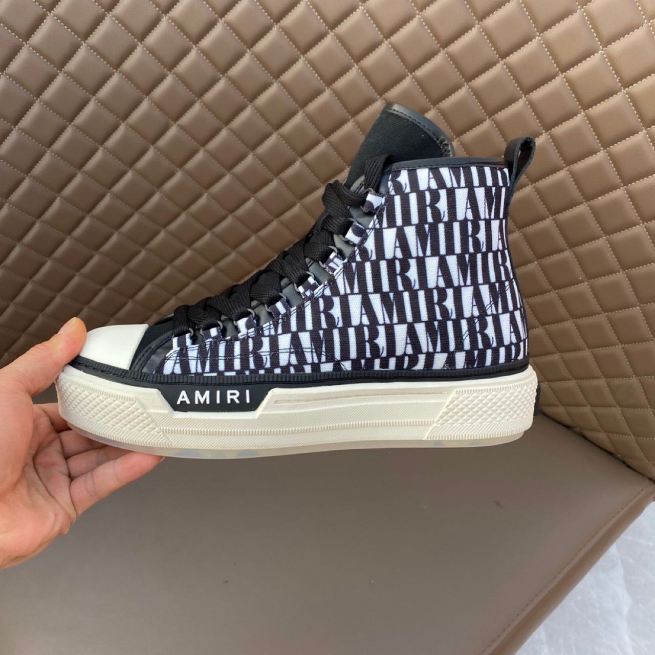 Amiri Logo-Print Canvas High-Top Sneakers - DopestKickz