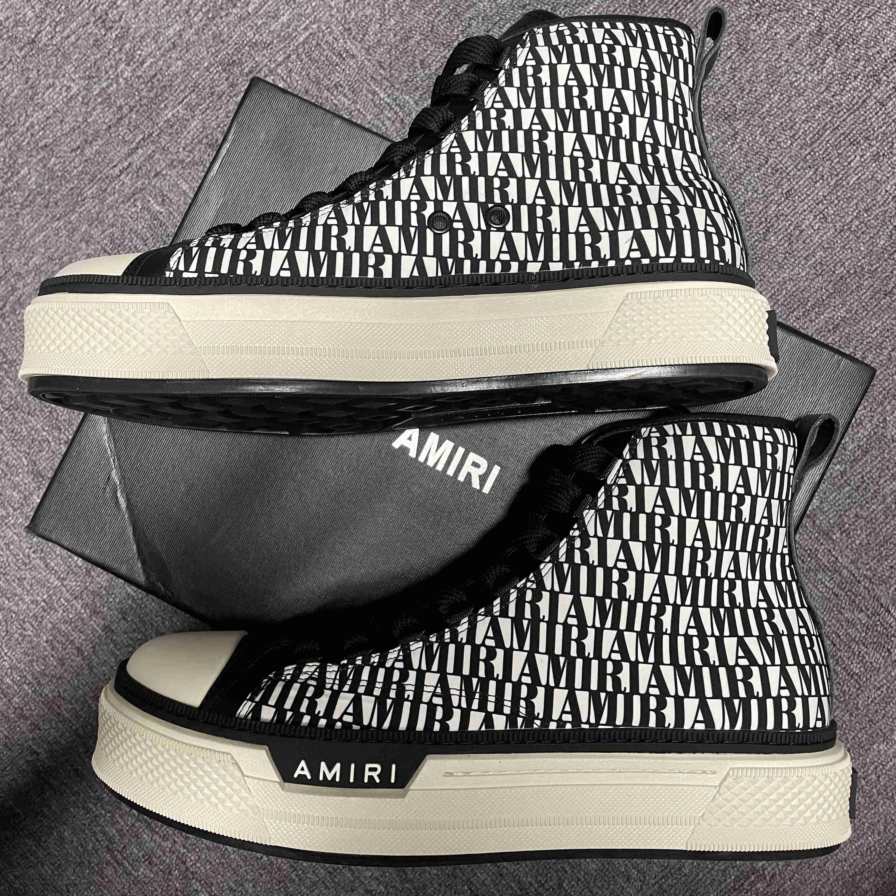 Amiri Logo-Print Canvas High-Top Sneakers - DopestKickz