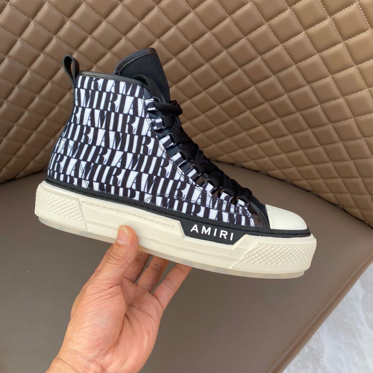 Amiri Logo-Print Canvas High-Top Sneakers - DopestKickz