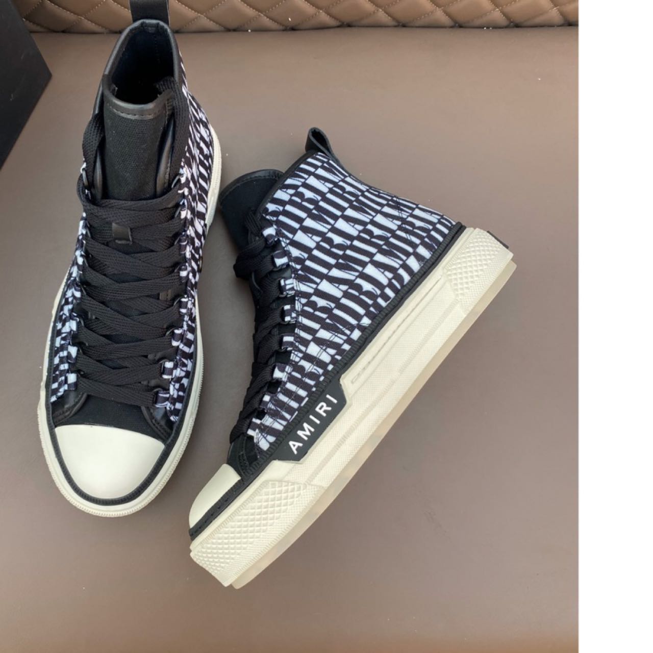 Amiri Logo-Print Canvas High-Top Sneakers - DopestKickz