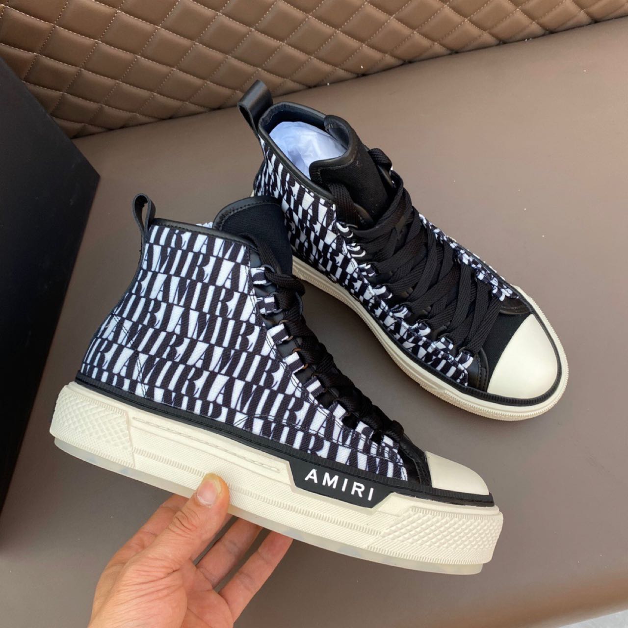 Amiri Logo-Print Canvas High-Top Sneakers - DopestKickz