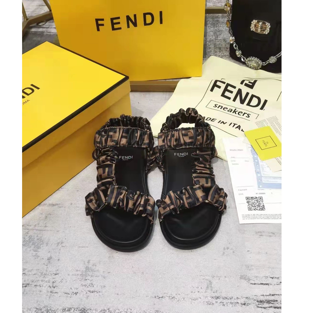 Fendi FF Print Flat Women Sandal - DopestKickz