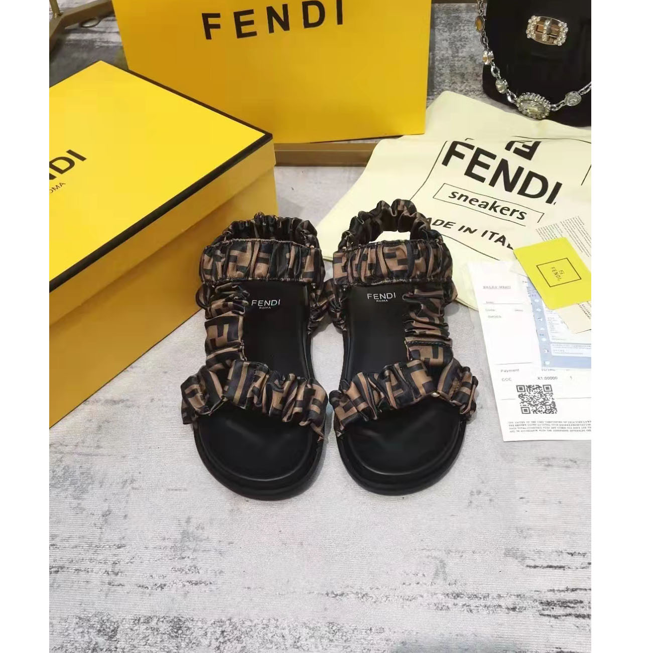 Fendi FF Print Flat Women Sandal - DopestKickz