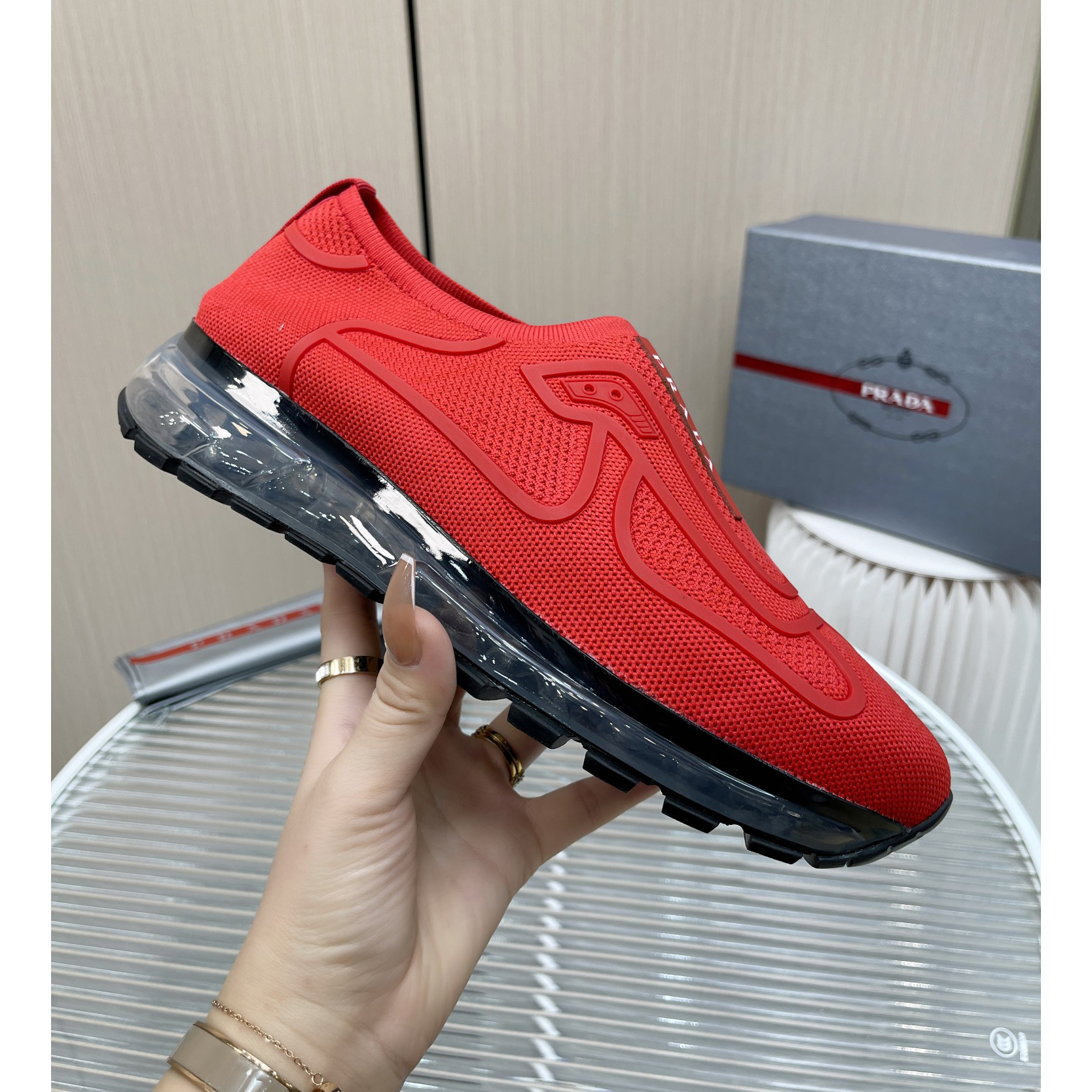 Prada Logo Sneakers In Red - DopestKickz