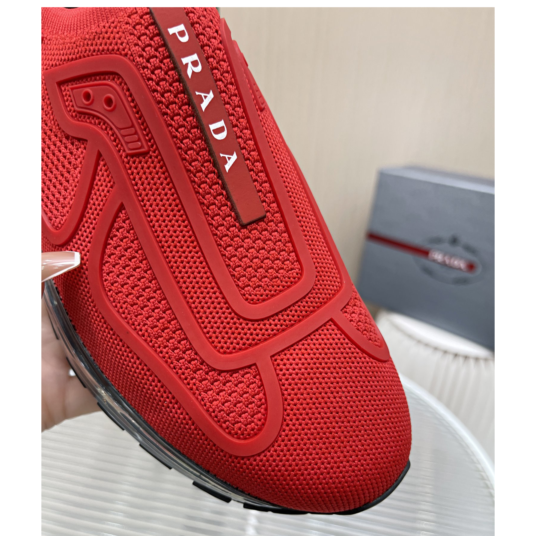 Prada Logo Sneakers In Red - DopestKickz