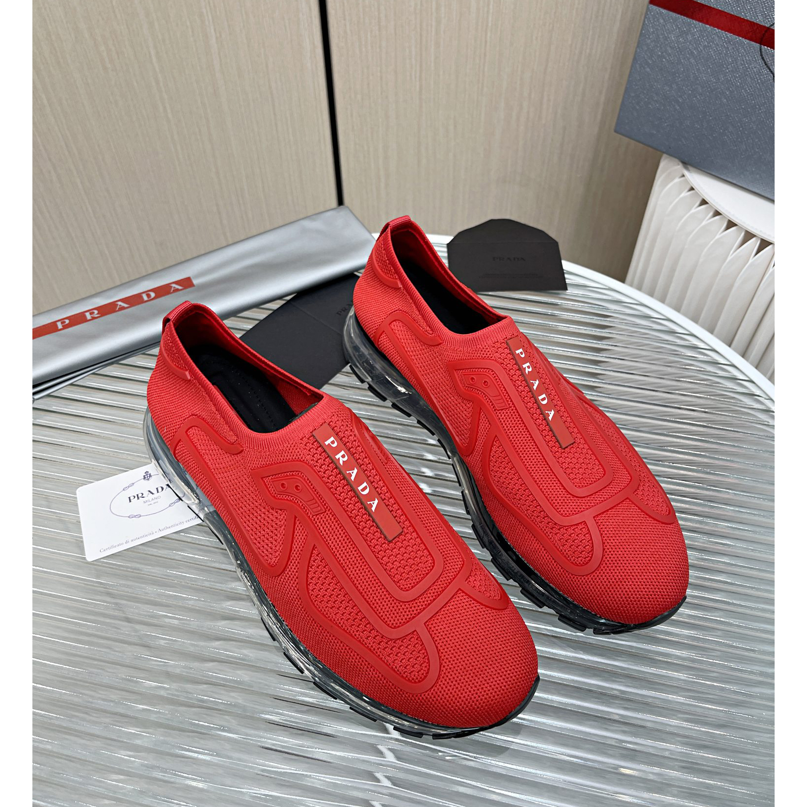 Prada Logo Sneakers In Red - DopestKickz