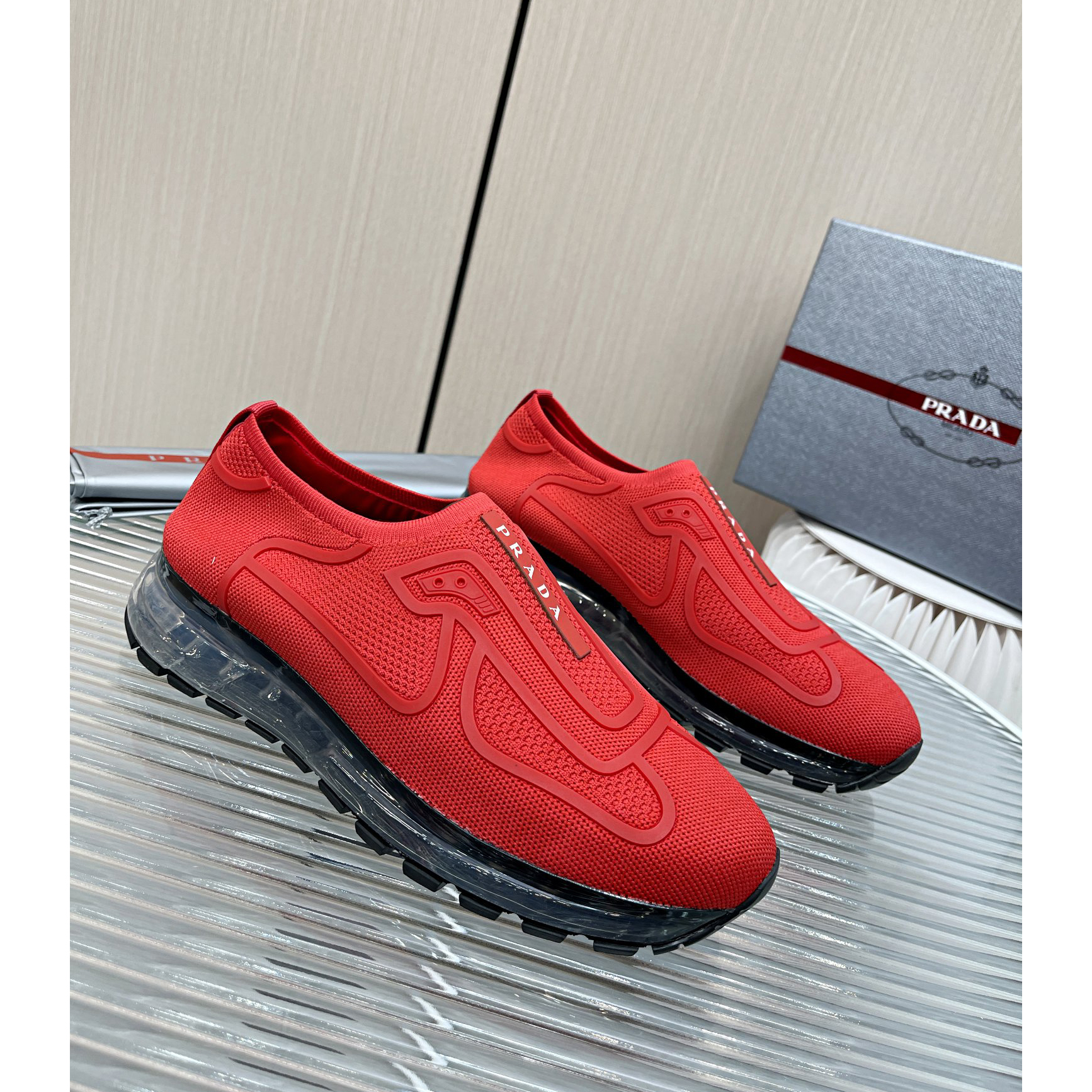 Prada Logo Sneakers In Red - DopestKickz