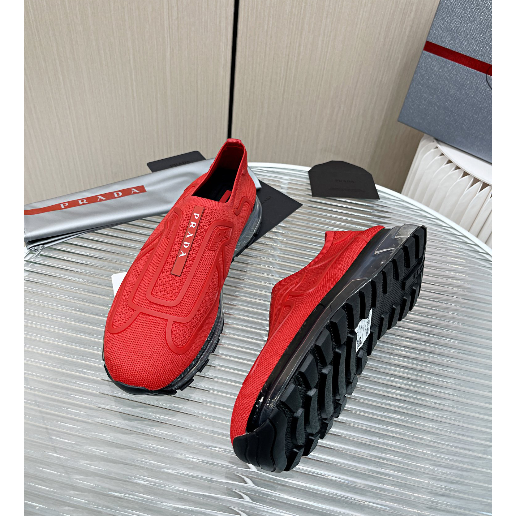 Prada Logo Sneakers In Red - DopestKickz