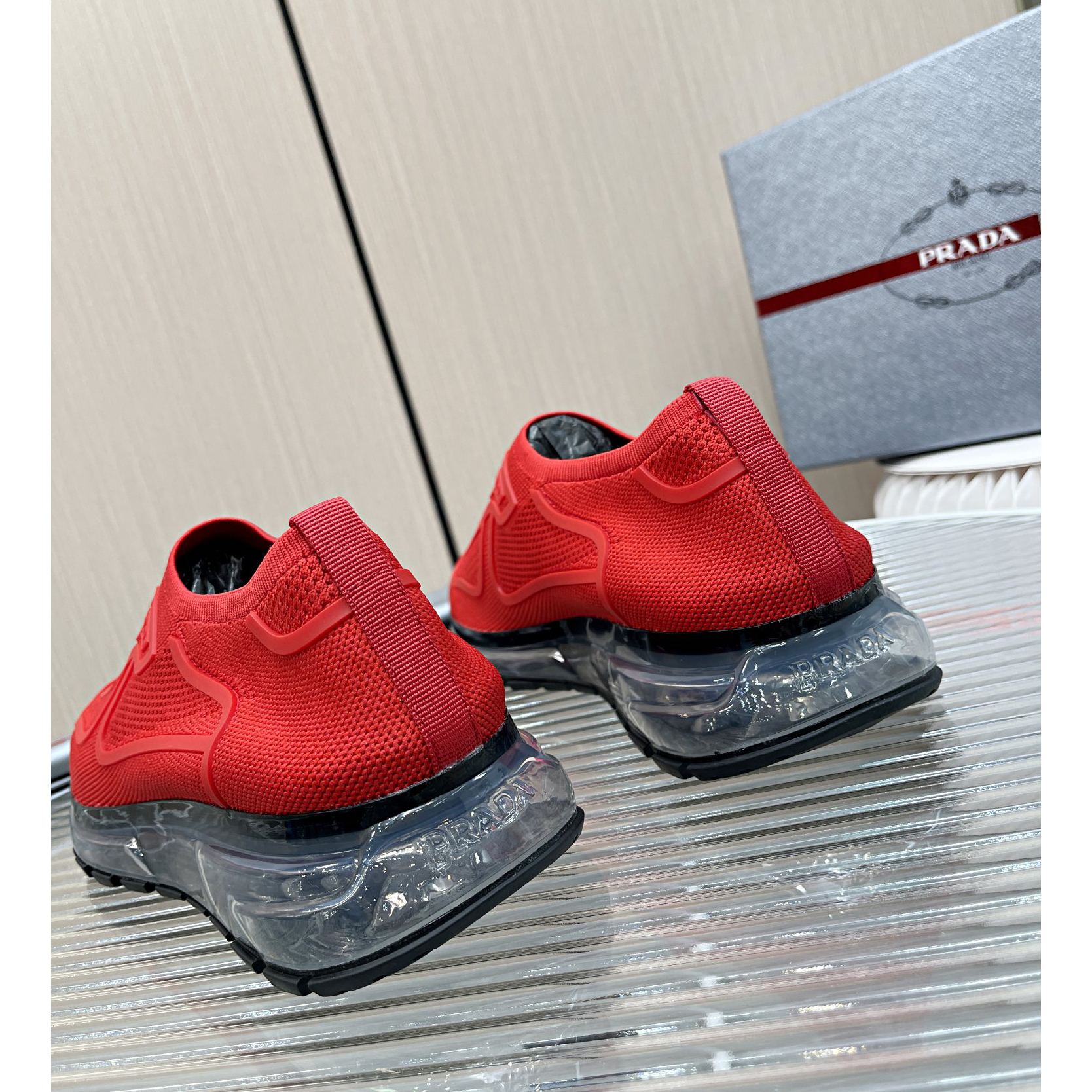 Prada Logo Sneakers In Red - DopestKickz