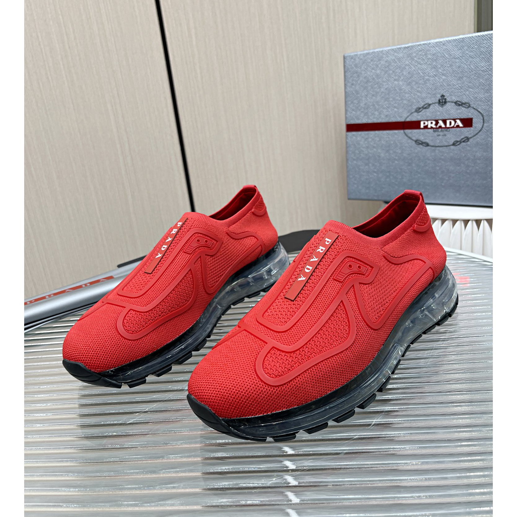 Prada Logo Sneakers In Red - DopestKickz