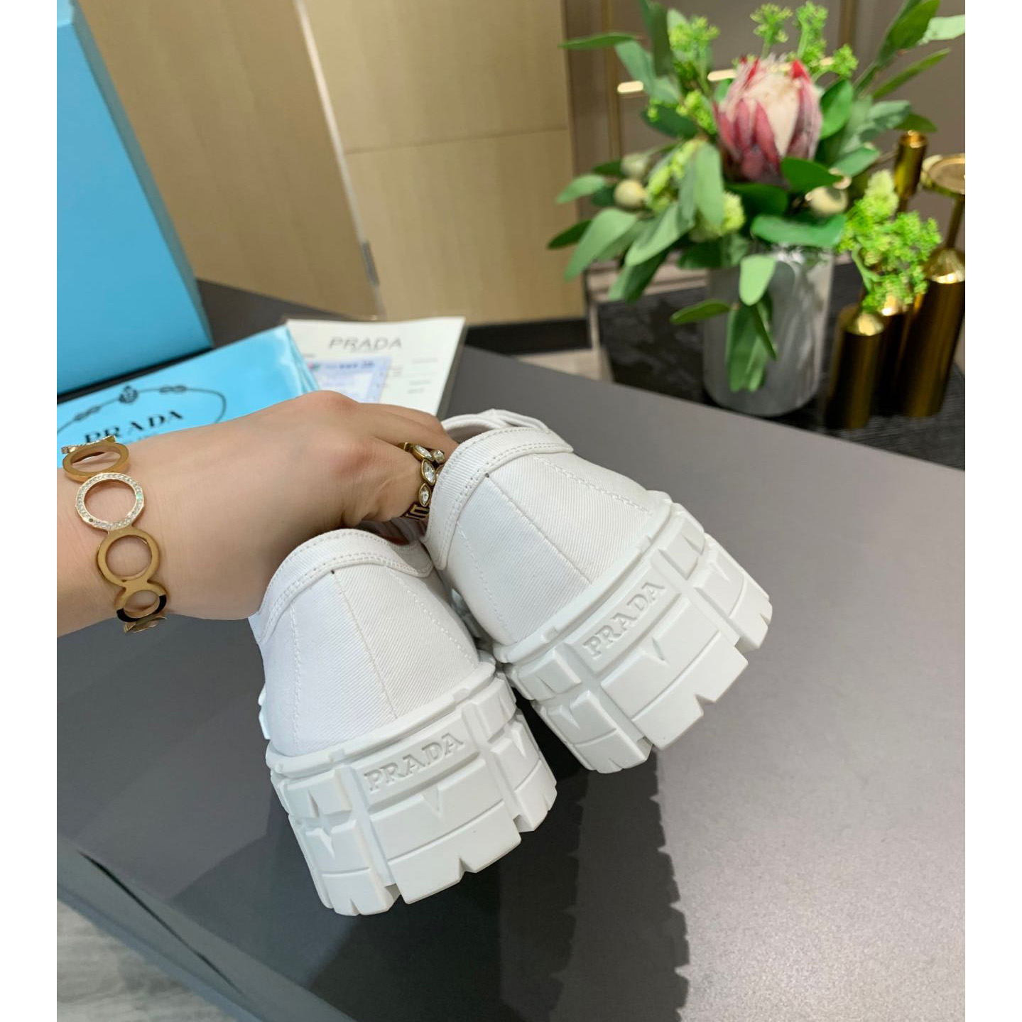 Prada Logo Sneakers In White - DopestKickz