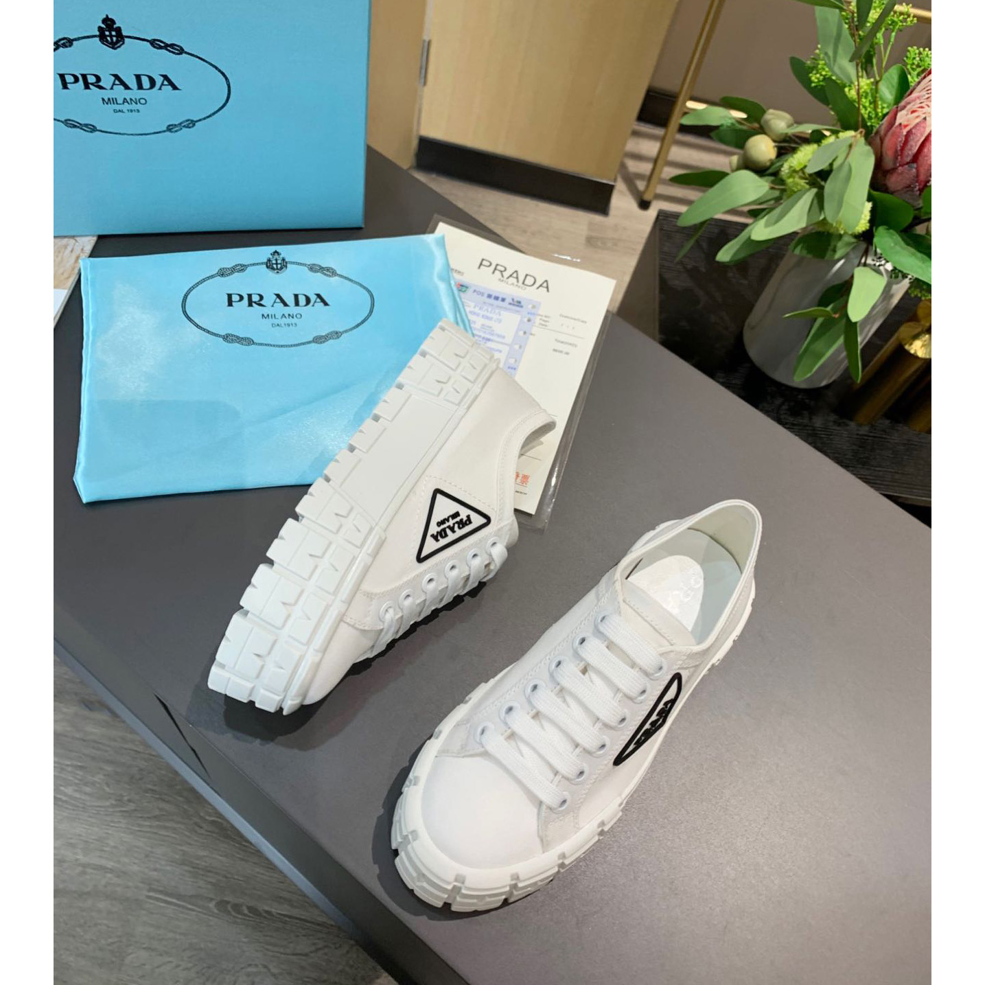 Prada Logo Sneakers In White - DopestKickz
