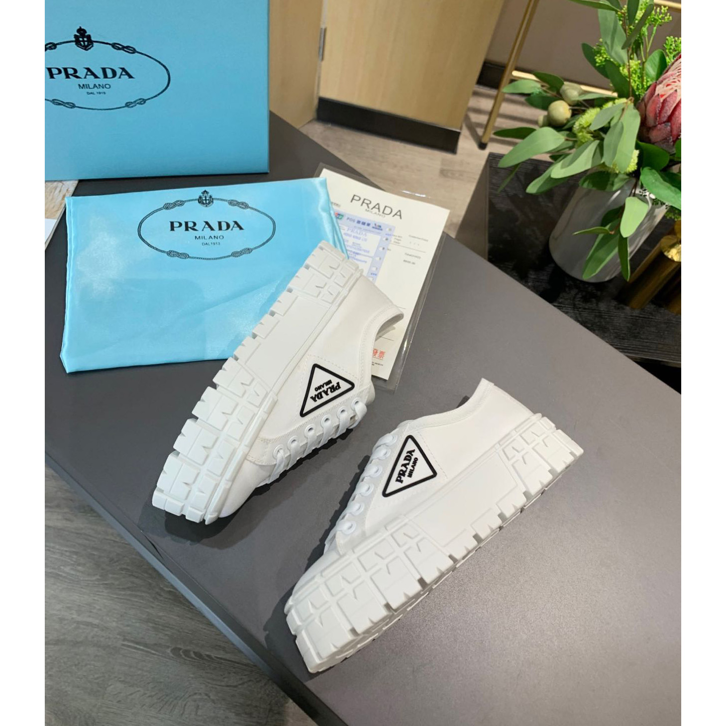Prada Logo Sneakers In White - DopestKickz