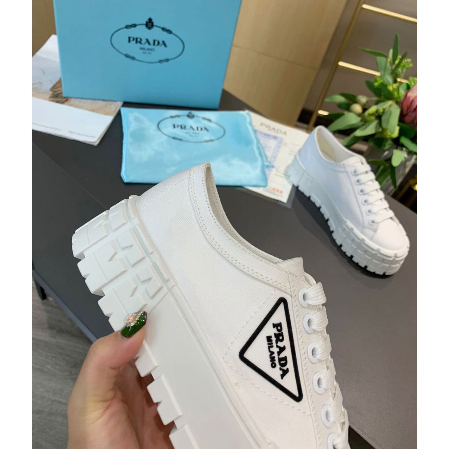 Prada Logo Sneakers In White - DopestKickz