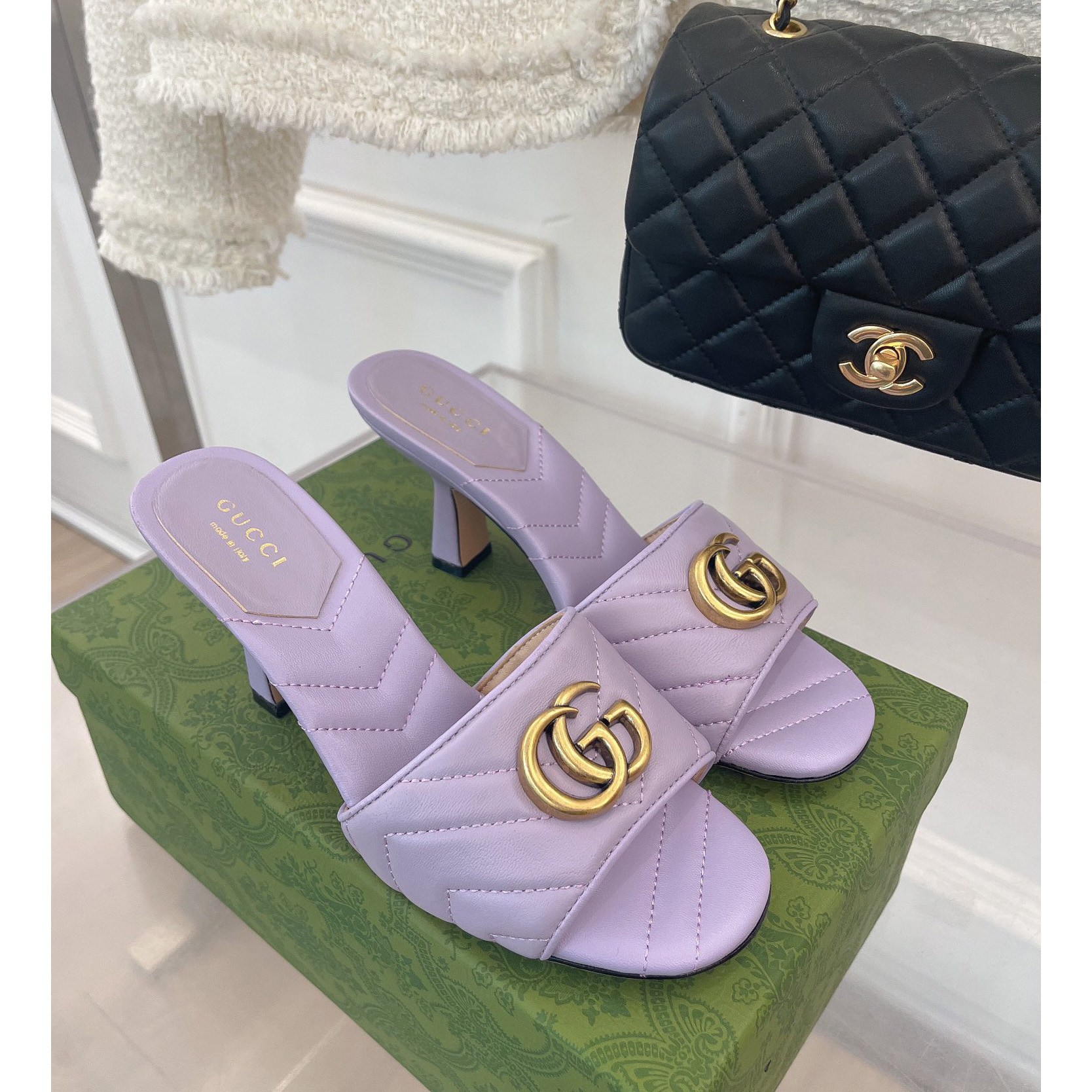 Gucci Women's Double G Slide Sandal With Heel Height Of 7.5cm - DopestKickz