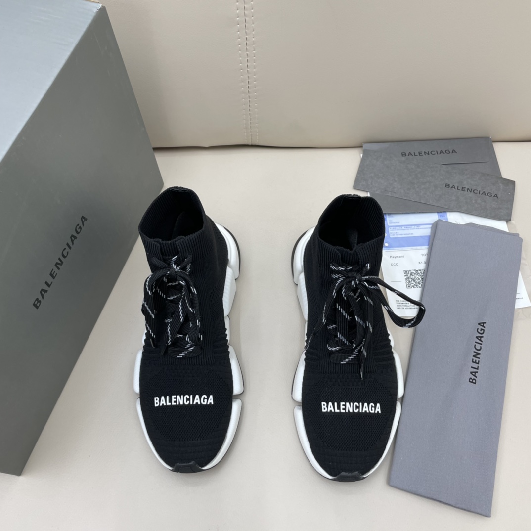 Balenciaga Speed 2.0 Lace-Up Sneaker In Black/White - DopestKickz