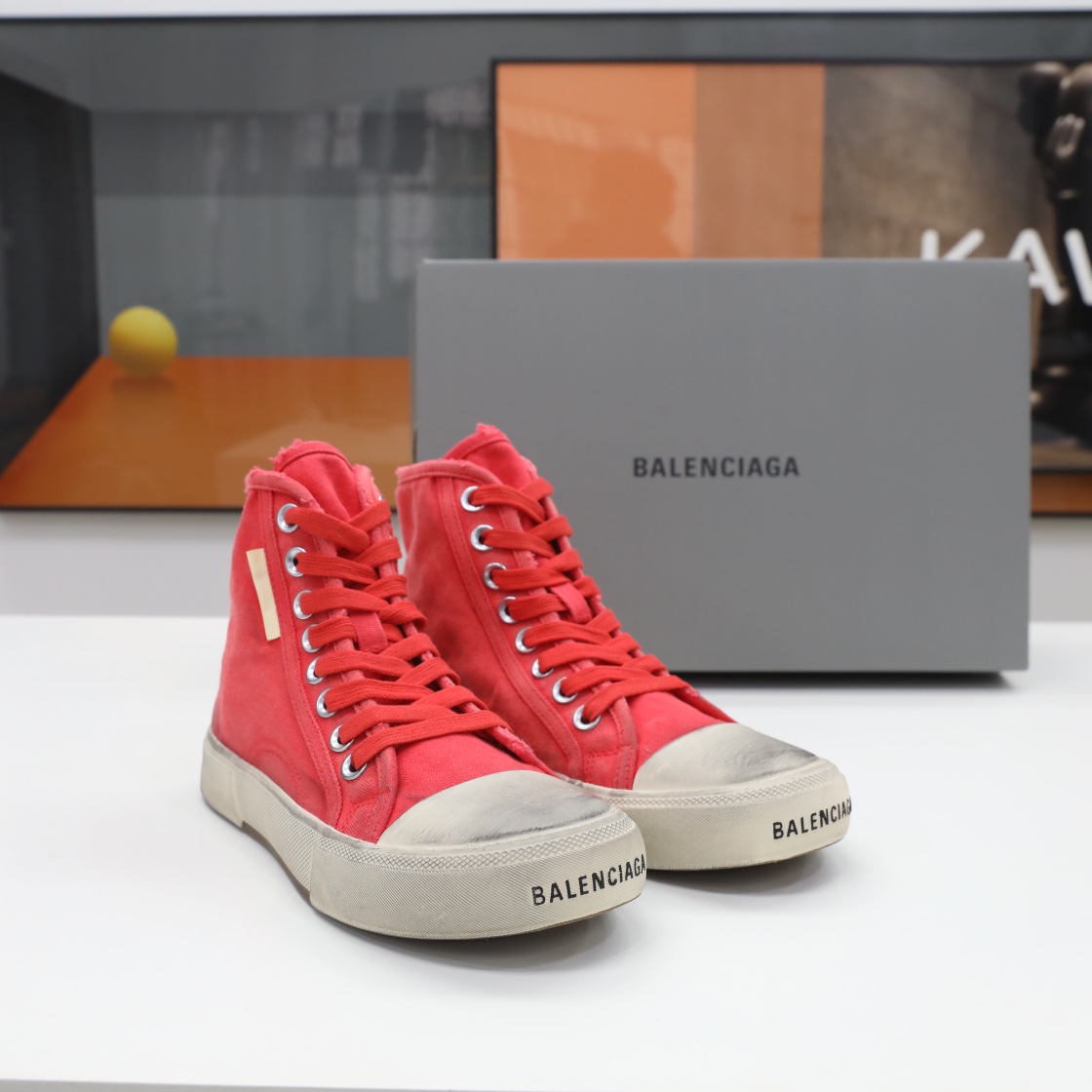 Balenciaga Men's  Paris High Top Sneaker In Red - DopestKickz