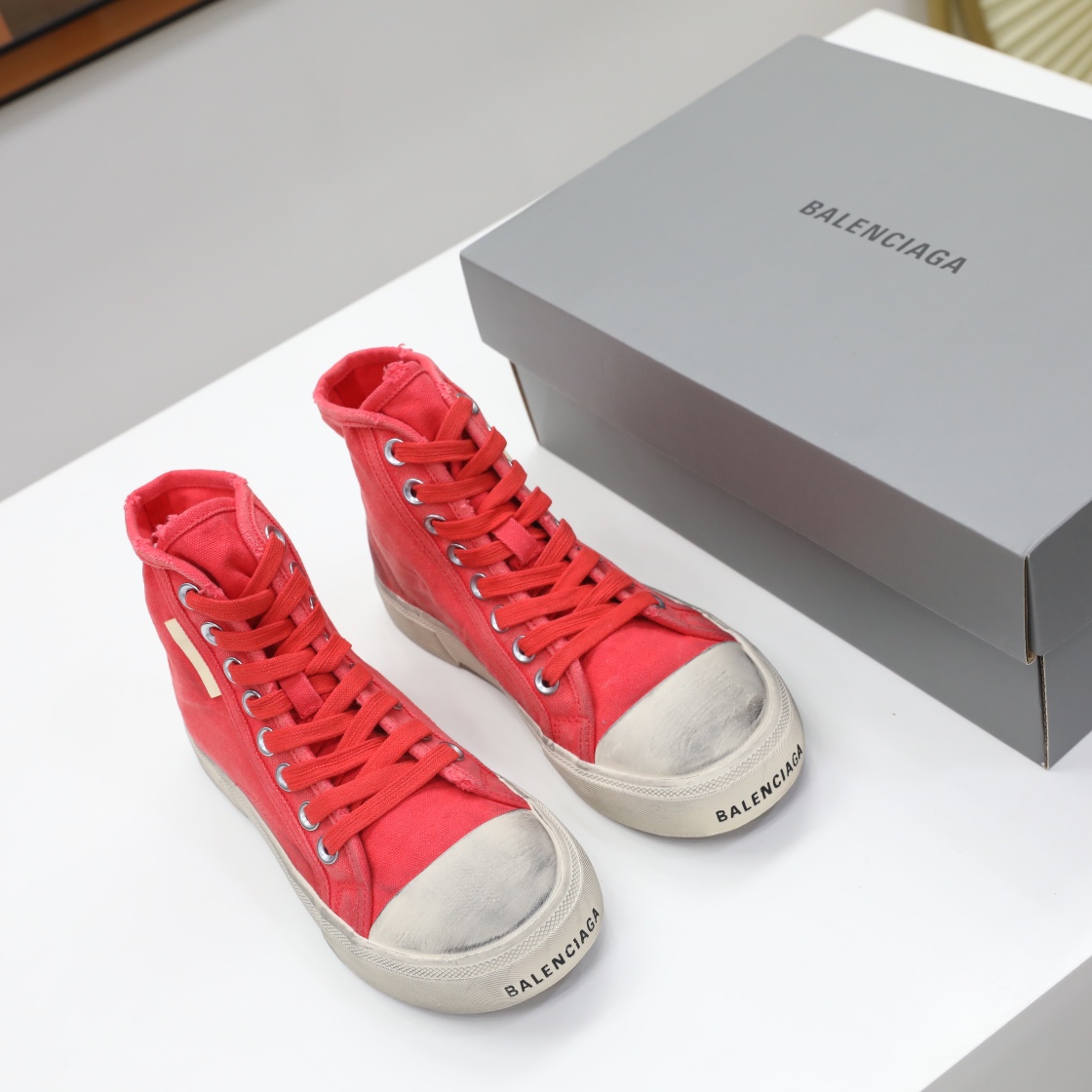 Balenciaga Men's  Paris High Top Sneaker In Red - DopestKickz