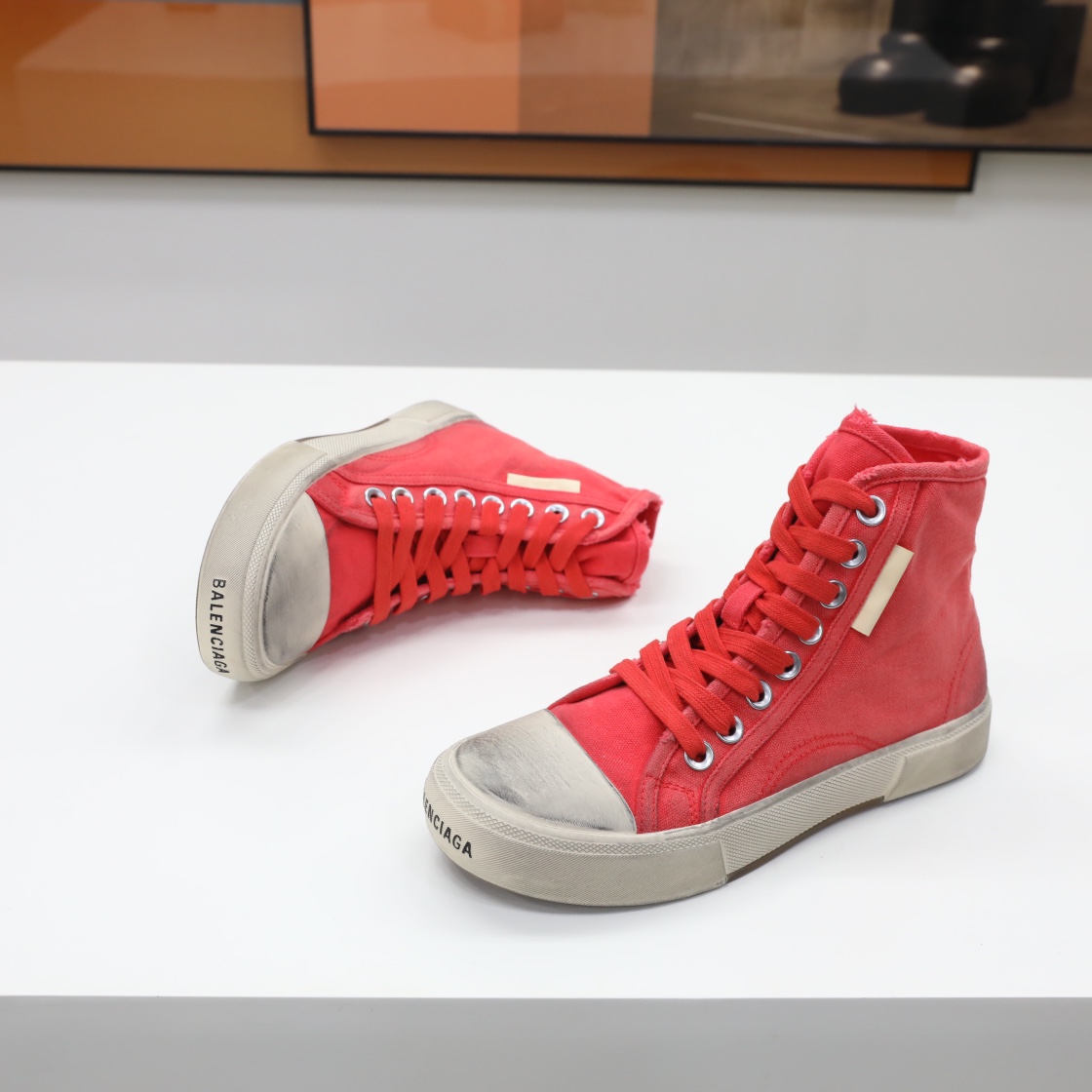 Balenciaga Men's  Paris High Top Sneaker In Red - DopestKickz