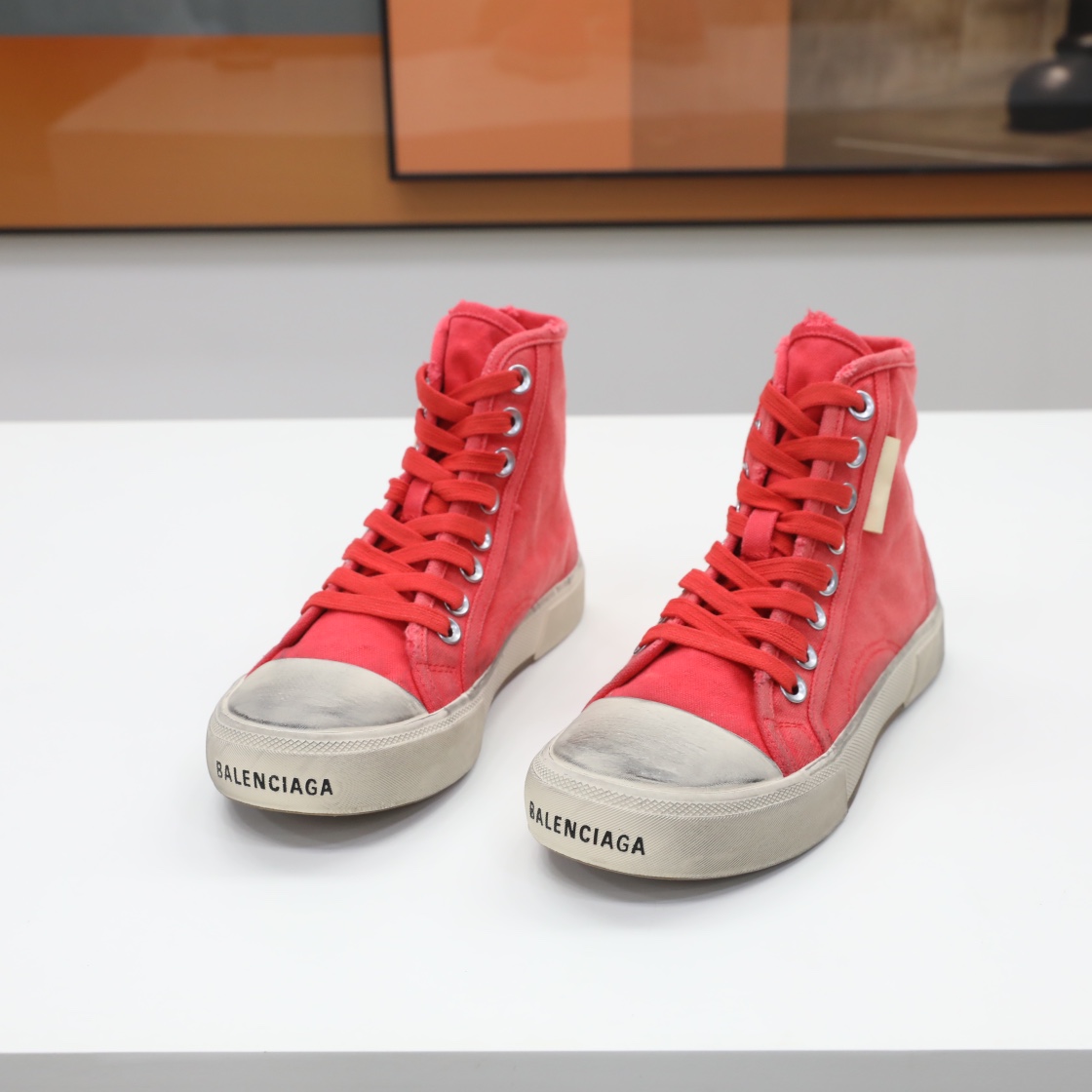 Balenciaga Men's  Paris High Top Sneaker In Red - DopestKickz