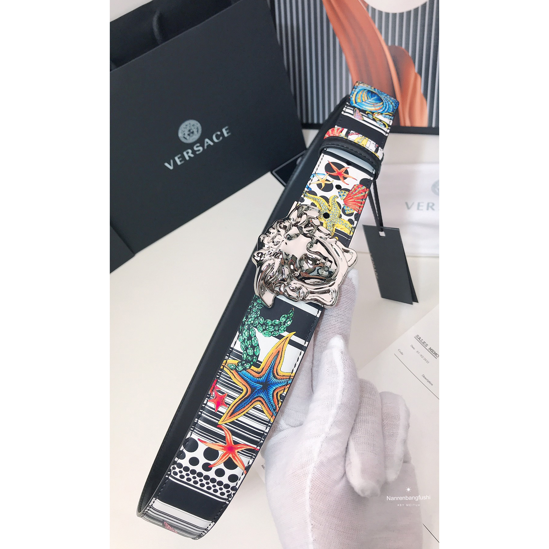 Versace Marine Organism Print 40 MM Belt  - DopestKickz