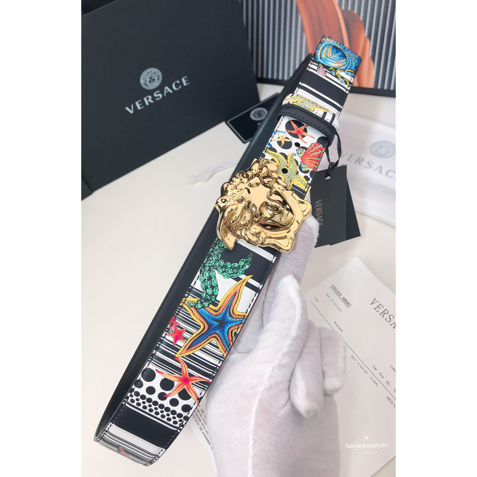 Versace Marine Organism Print 40 MM Belt  - DopestKickz