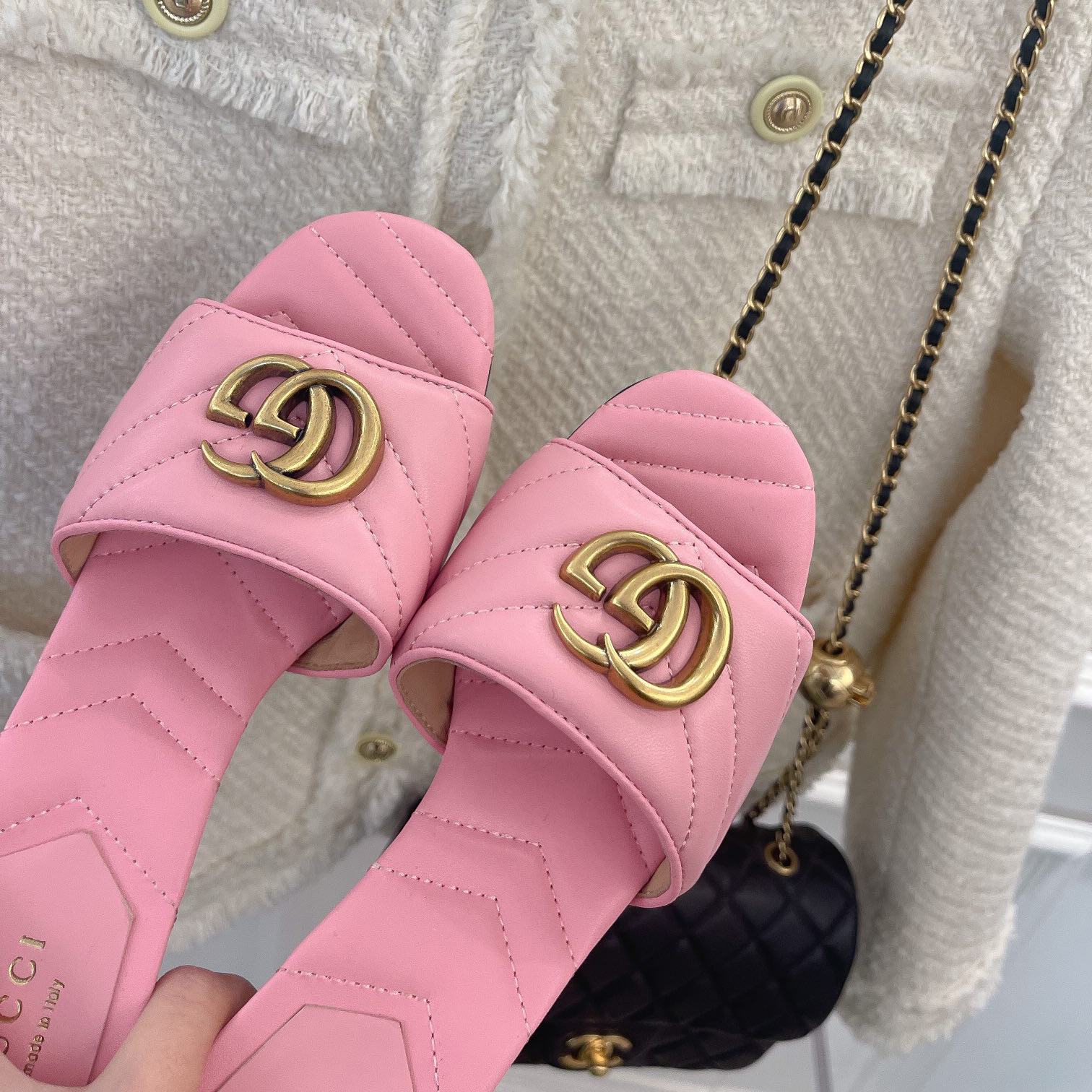 Gucci Women's Double G Slide Sandal With Heel Height Of 7.5cm - DopestKickz