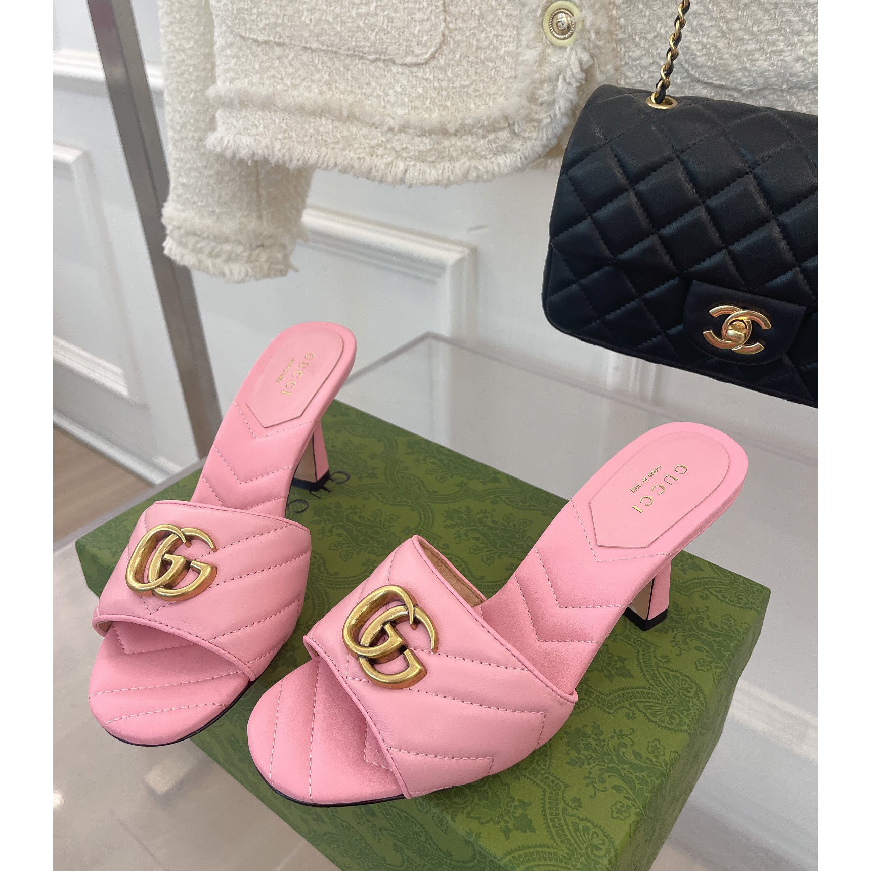 Gucci Women's Double G Slide Sandal With Heel Height Of 7.5cm - DopestKickz