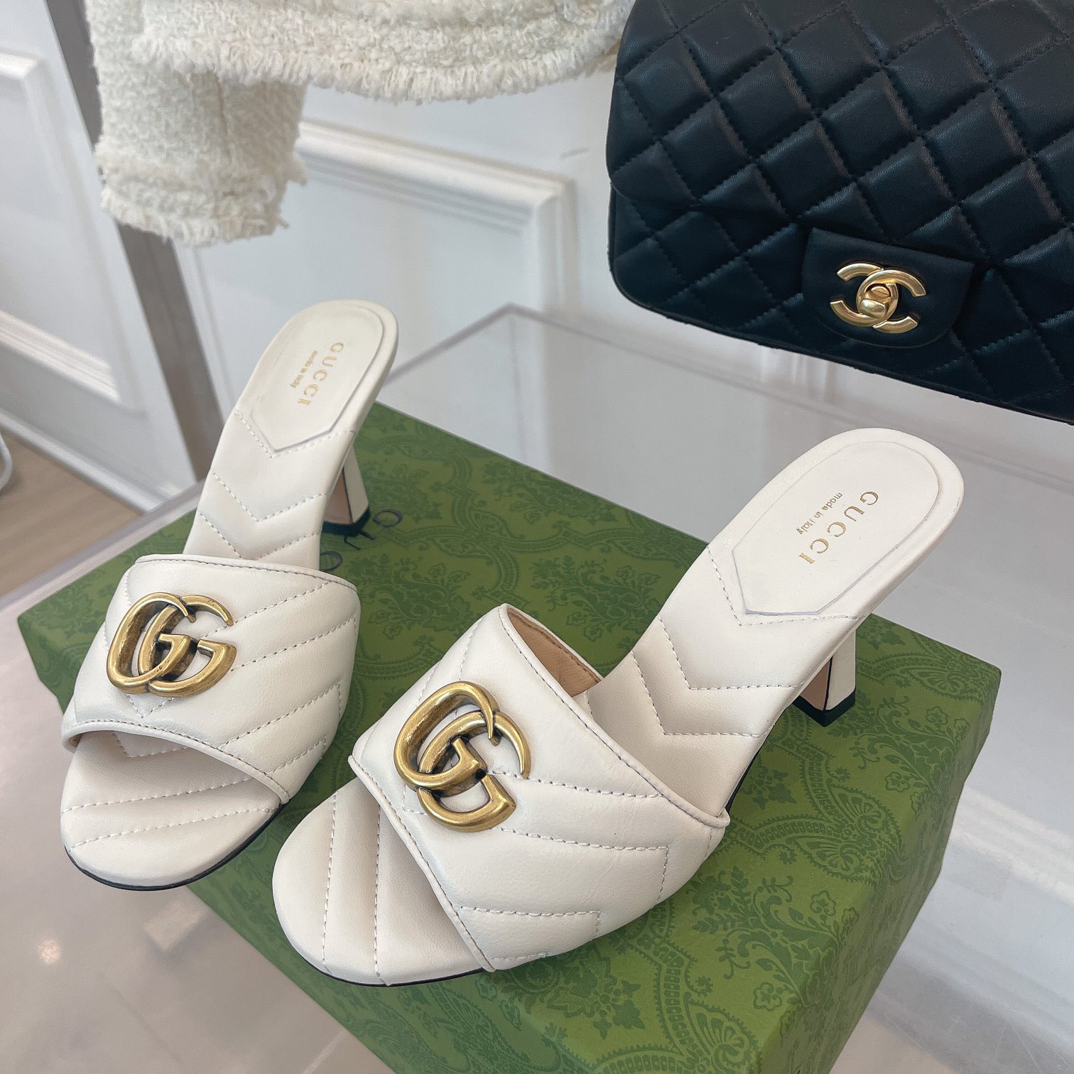 Gucci Women's Double G Slide Sandal With Heel Height Of 7.5cm - DopestKickz