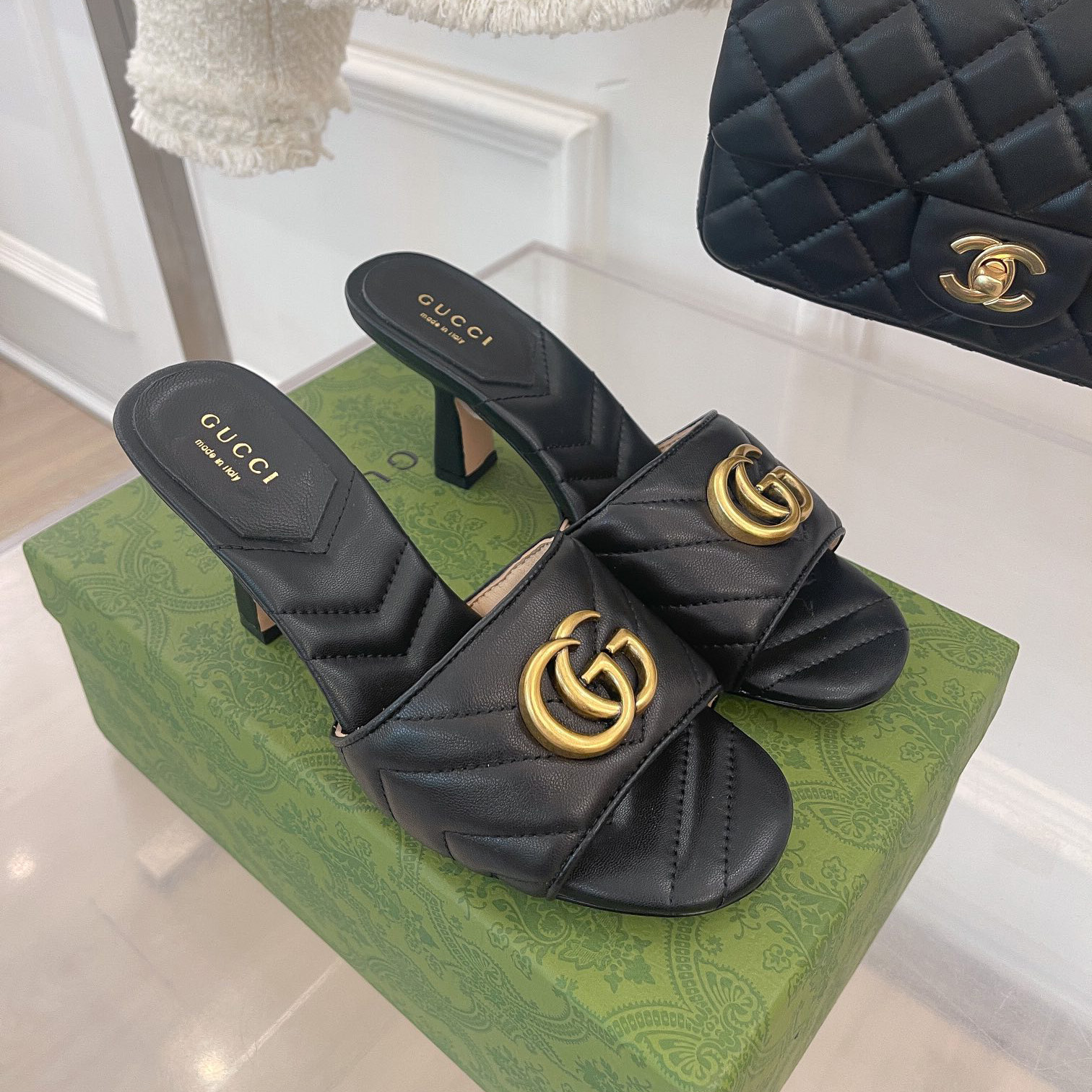 Gucci Women's Double G Slide Sandal With Heel Height Of 7.5cm - DopestKickz