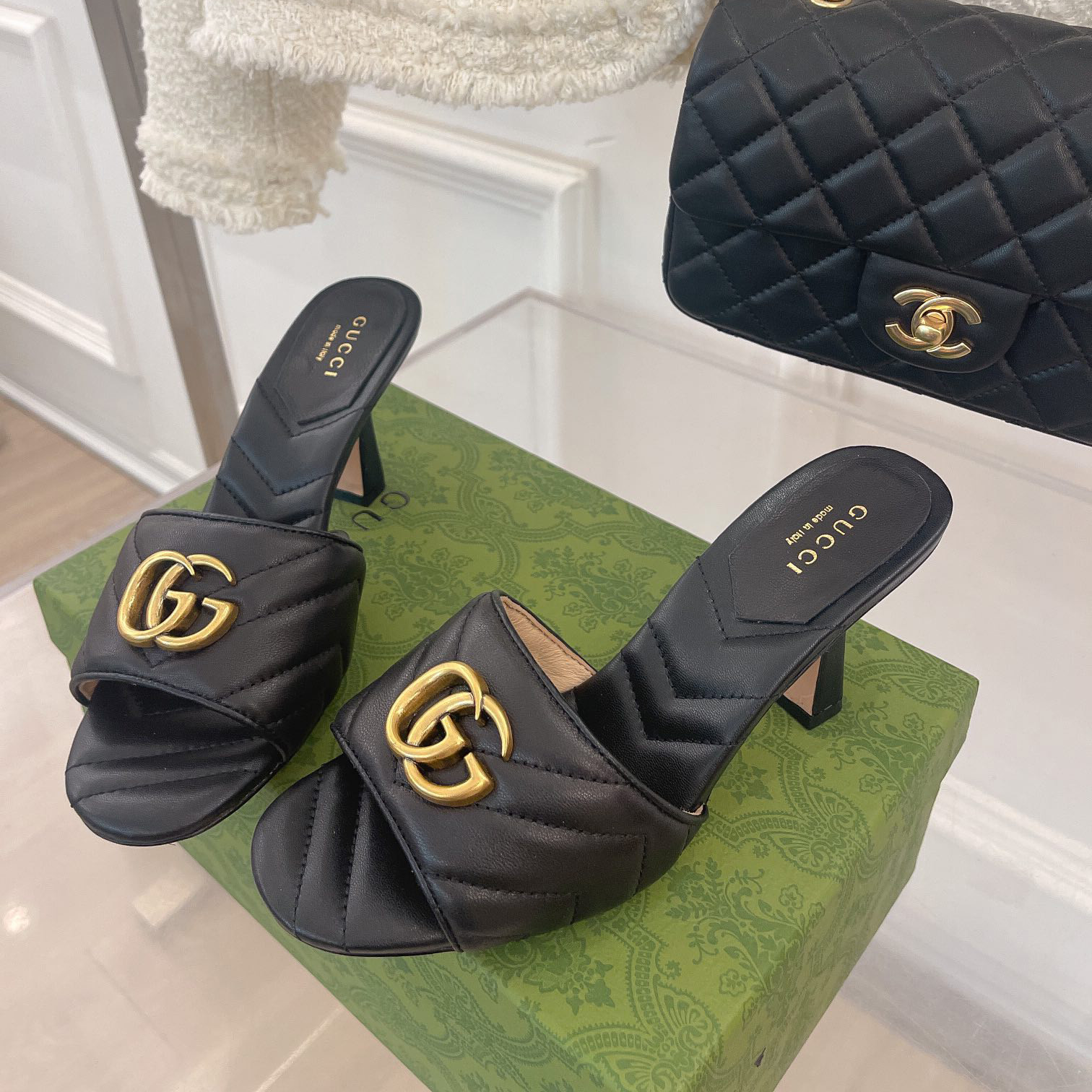 Gucci Women's Double G Slide Sandal With Heel Height Of 7.5cm - DopestKickz