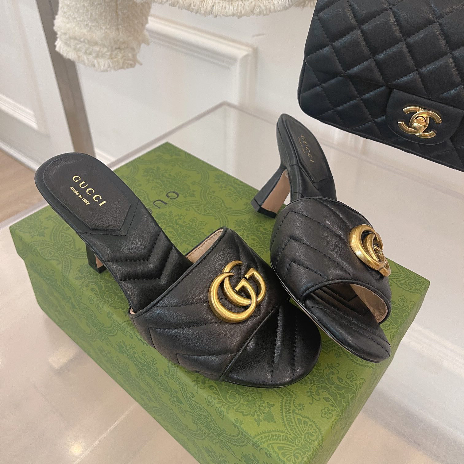 Gucci Women's Double G Slide Sandal With Heel Height Of 7.5cm - DopestKickz