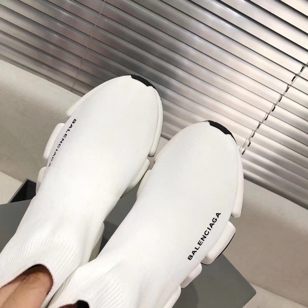 Balenciaga  Speed 2.0 Recycled Knit Sneaker In White/Black - DopestKickz