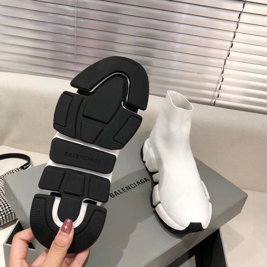 Balenciaga  Speed 2.0 Recycled Knit Sneaker In White/Black - DopestKickz