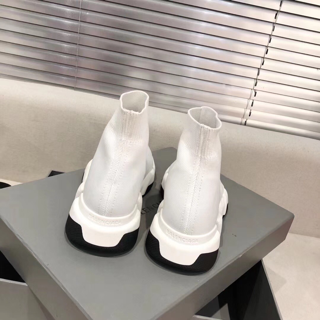 Balenciaga  Speed 2.0 Recycled Knit Sneaker In White/Black - DopestKickz
