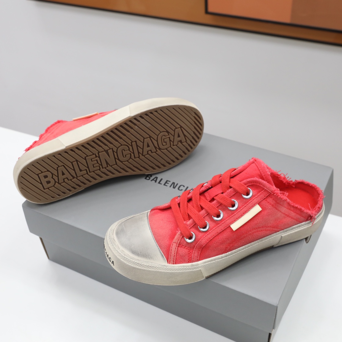 Balenciaga Men's Paris Sneaker Mule In Red - DopestKickz