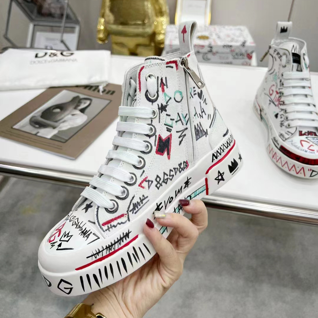 Dolce & Gabbana Hand-Painted Graffiti Canvas Portofino Light Mid-Top  Sneakers - DopestKickz