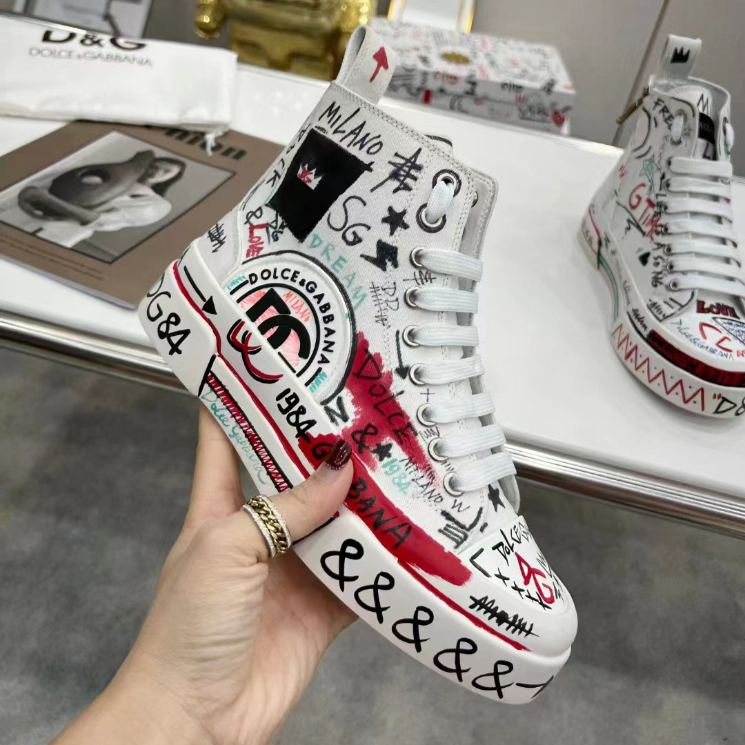 Dolce & Gabbana Hand-Painted Graffiti Canvas Portofino Light Mid-Top  Sneakers - DopestKickz