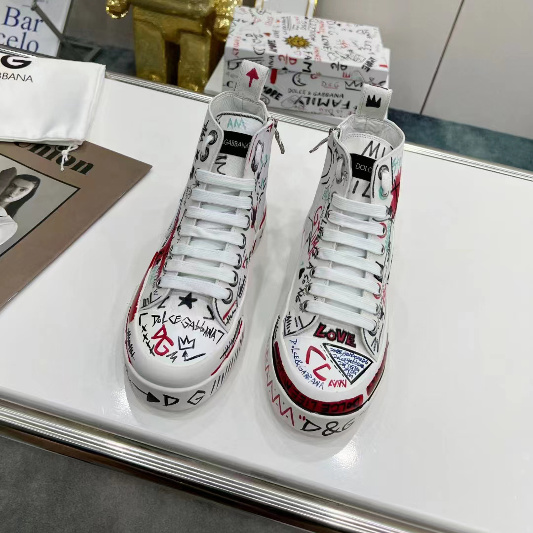 Dolce & Gabbana Hand-Painted Graffiti Canvas Portofino Light Mid-Top  Sneakers - DopestKickz