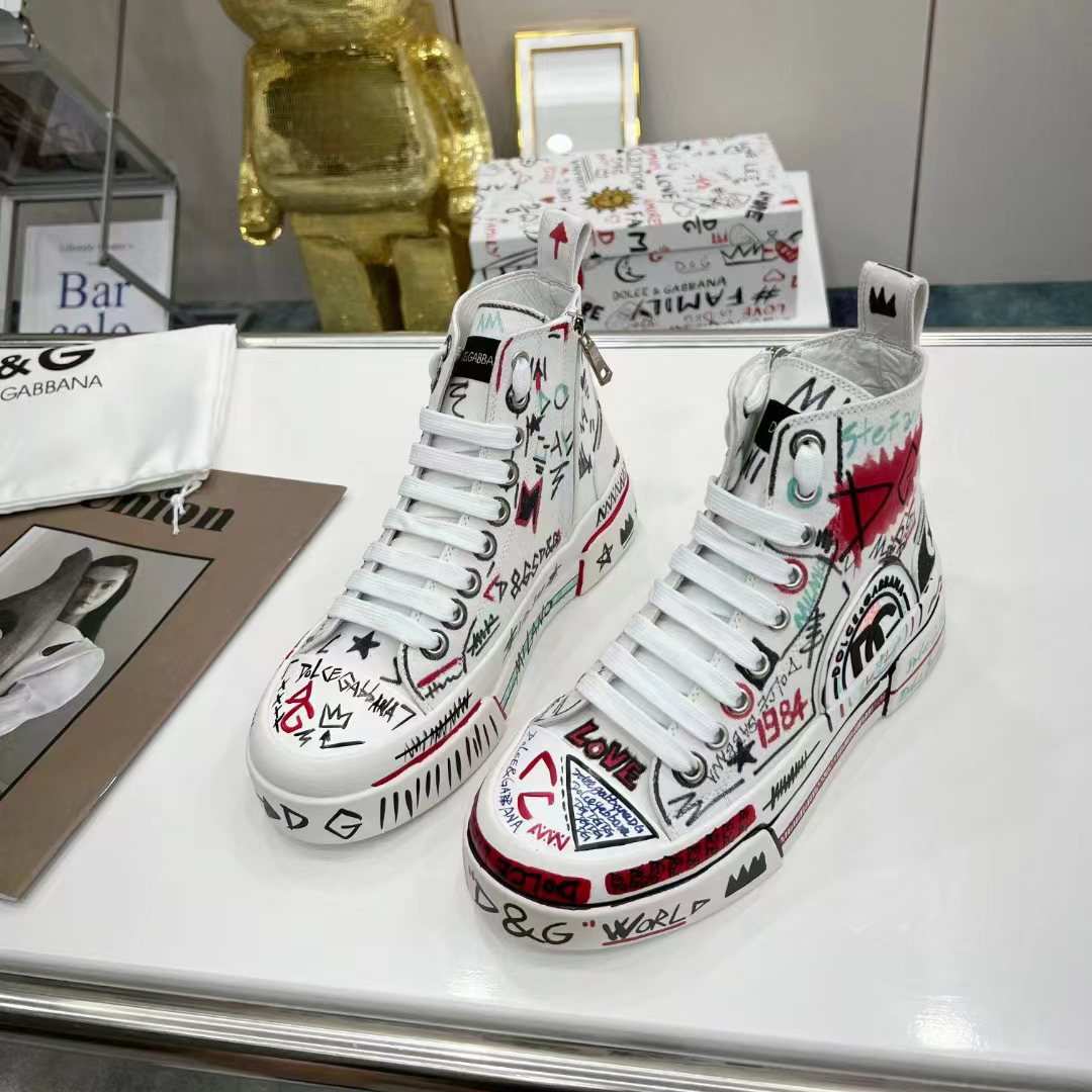 Dolce & Gabbana Hand-Painted Graffiti Canvas Portofino Light Mid-Top  Sneakers - DopestKickz