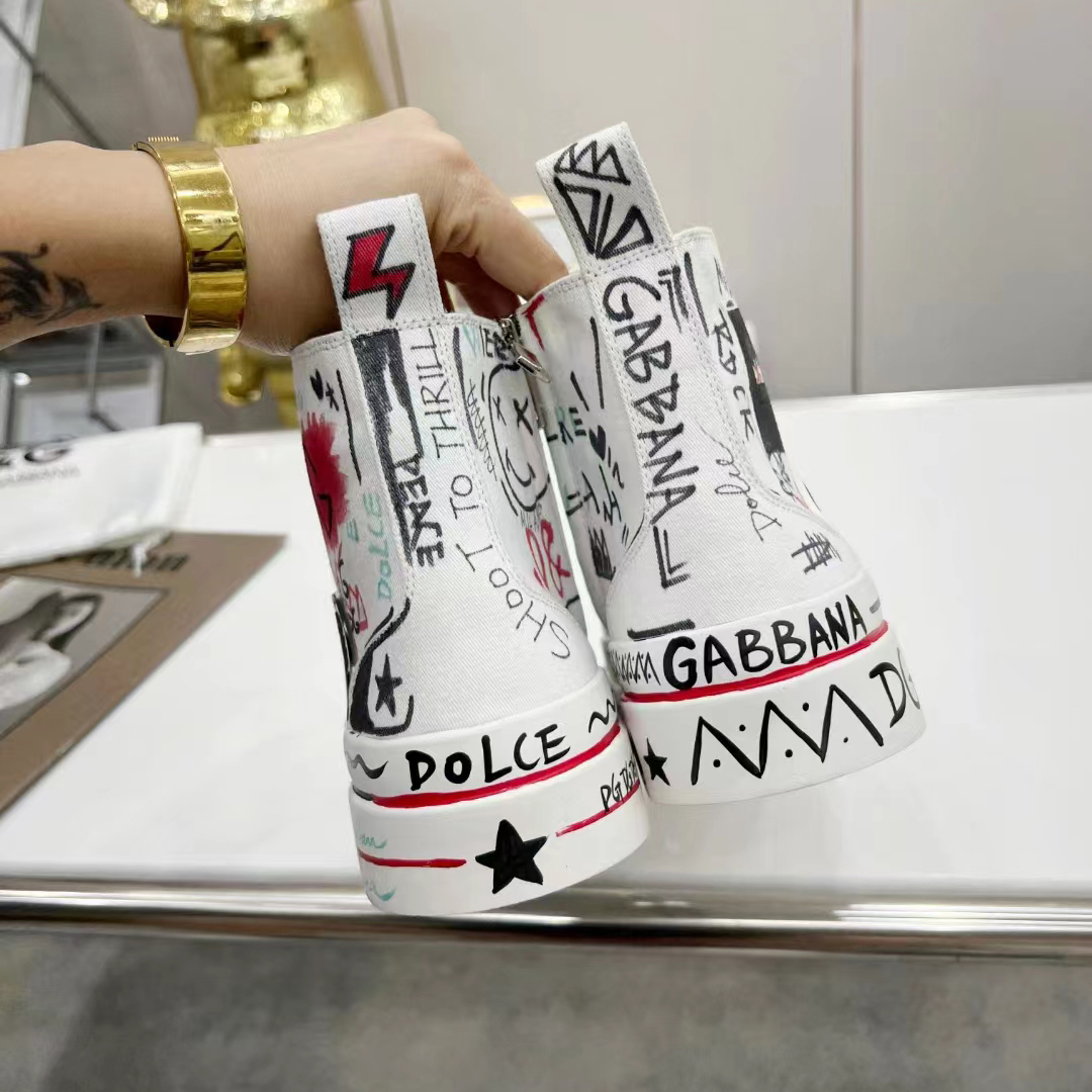 Dolce & Gabbana Hand-Painted Graffiti Canvas Portofino Light Mid-Top  Sneakers - DopestKickz