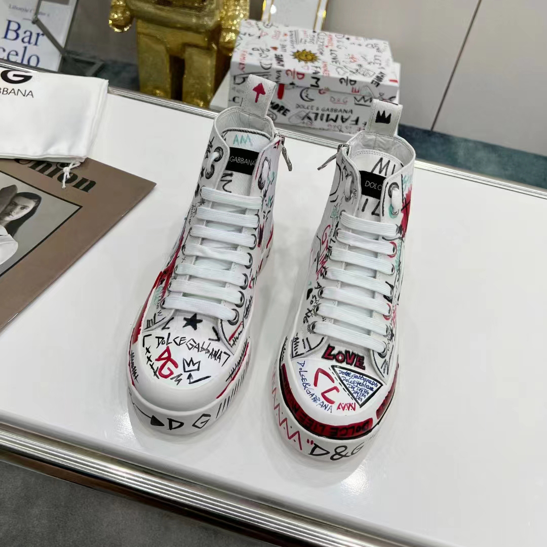 Dolce & Gabbana Hand-Painted Graffiti Canvas Portofino Light Mid-Top  Sneakers - DopestKickz