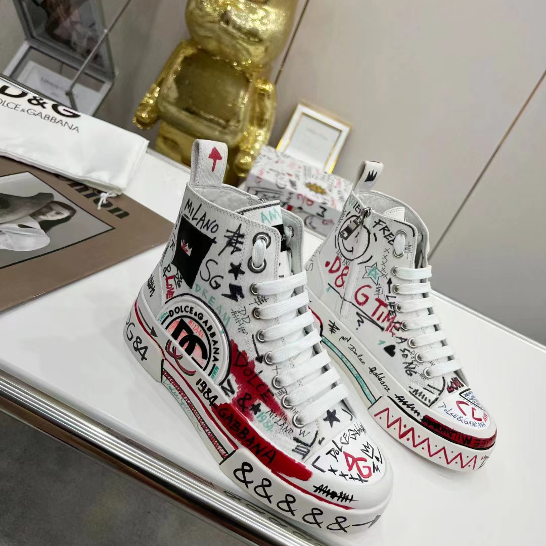 Dolce & Gabbana Hand-Painted Graffiti Canvas Portofino Light Mid-Top  Sneakers - DopestKickz