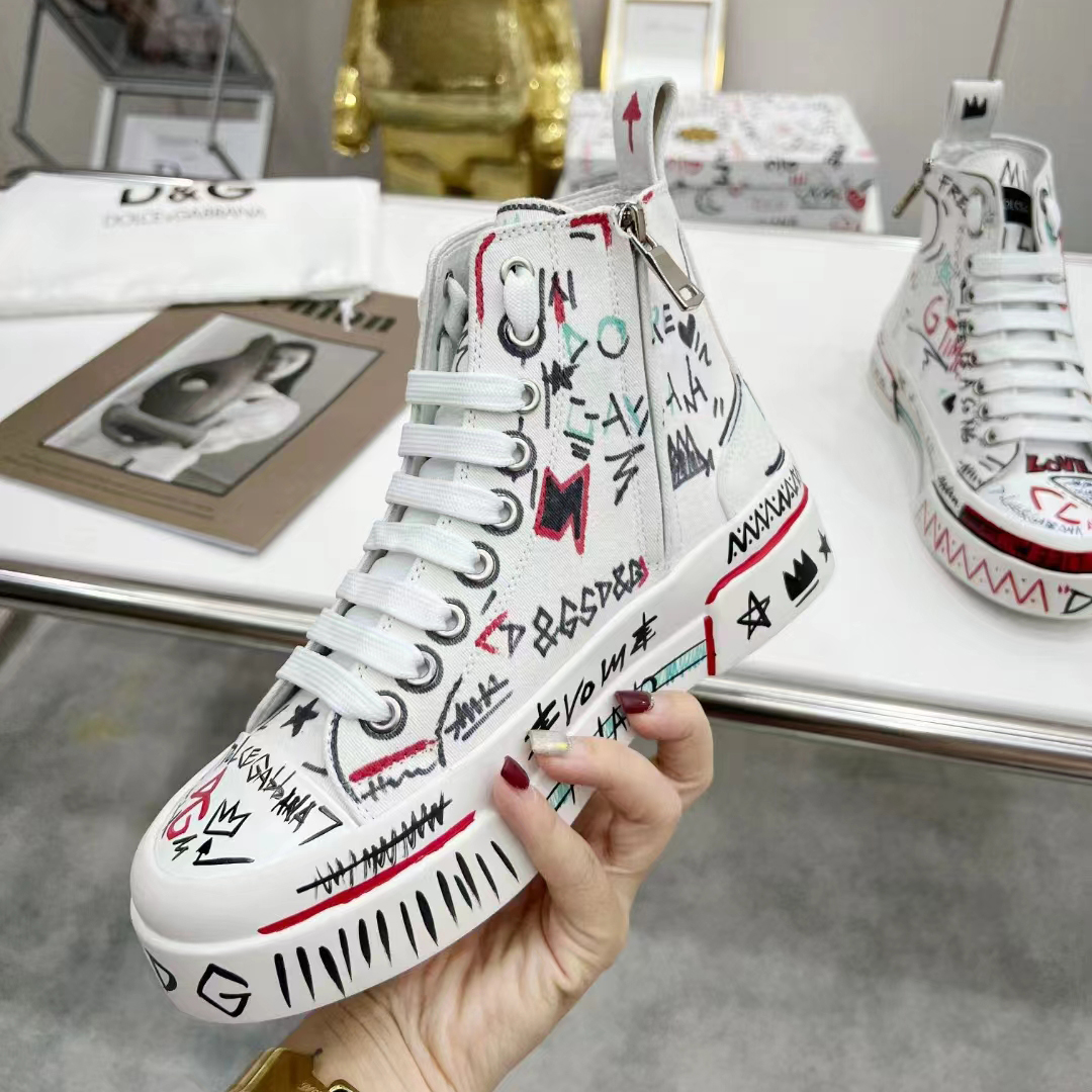 Dolce & Gabbana Hand-Painted Graffiti Canvas Portofino Light Mid-Top  Sneakers - DopestKickz