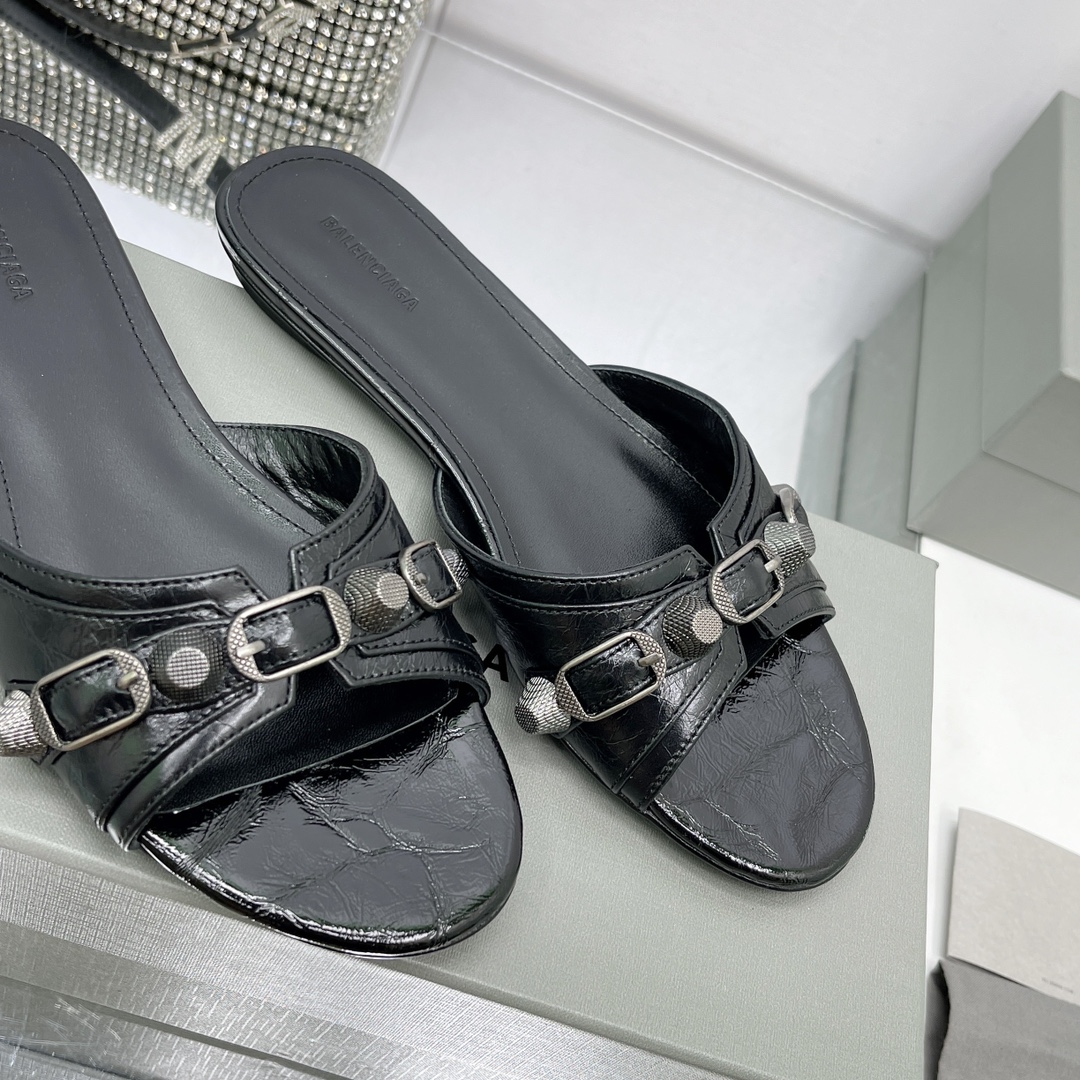 Balenciaga Cagole Sandal In Black Arena Lambskin - DopestKickz