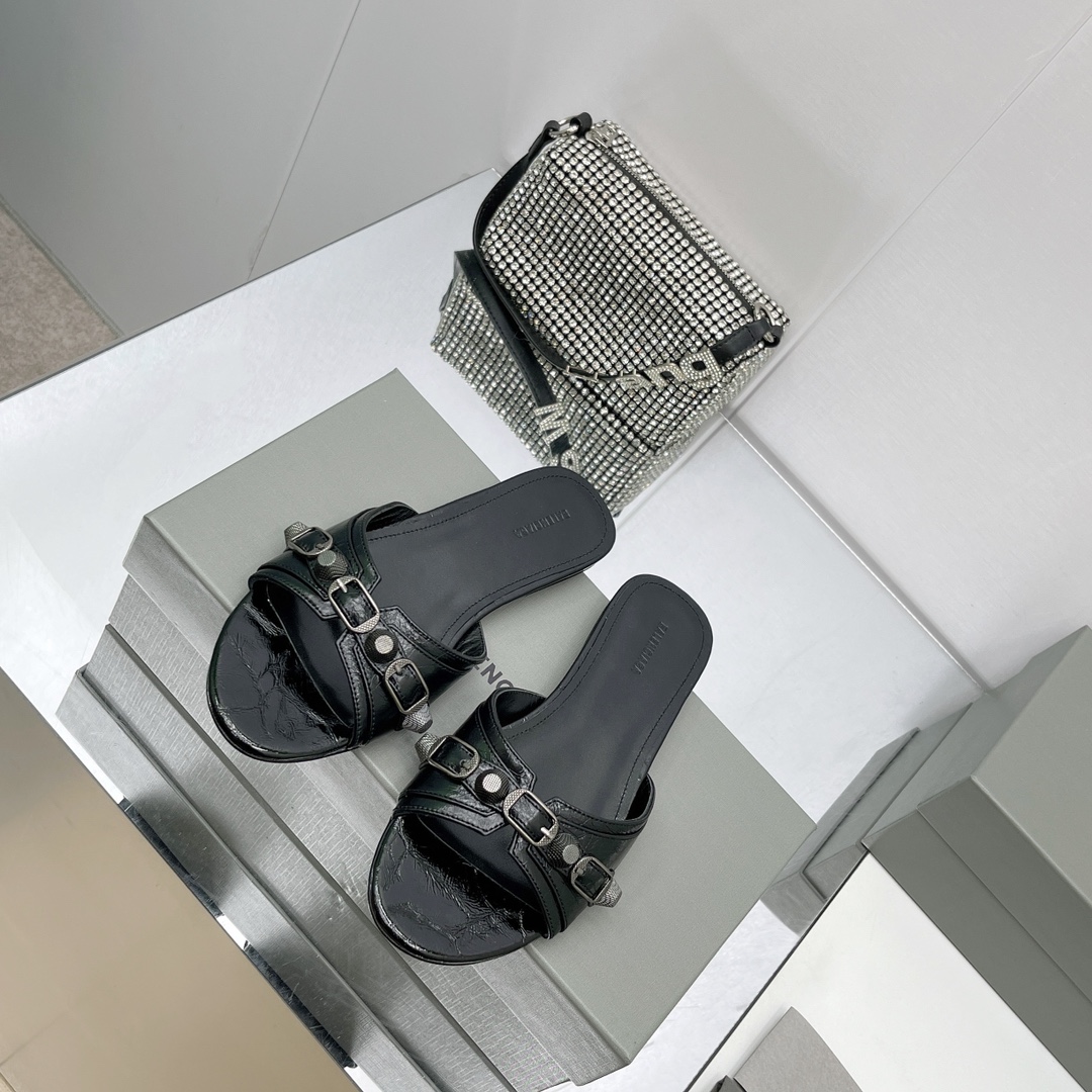 Balenciaga Cagole Sandal In Black Arena Lambskin - DopestKickz