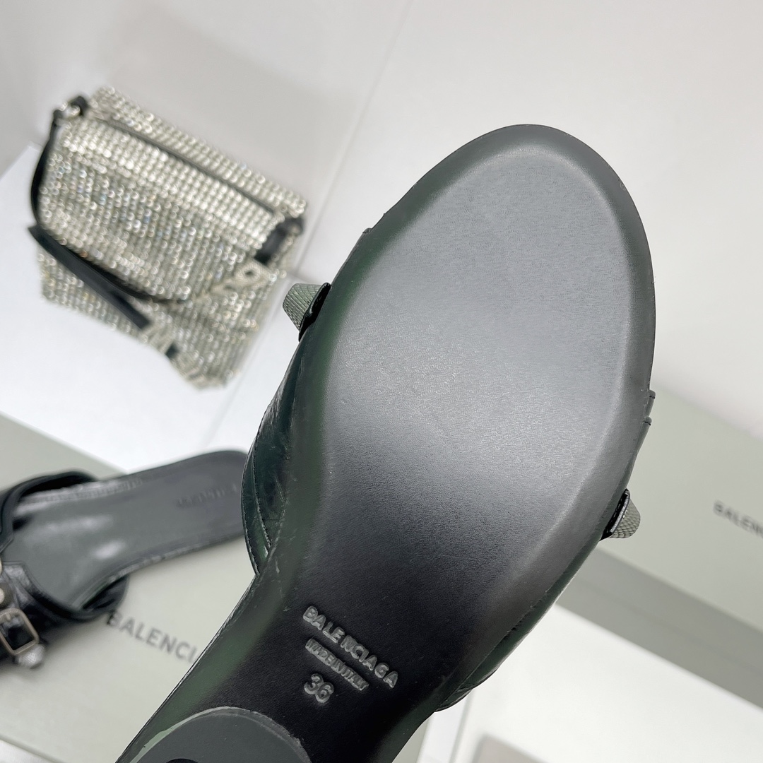 Balenciaga Cagole Sandal In Black Arena Lambskin - DopestKickz