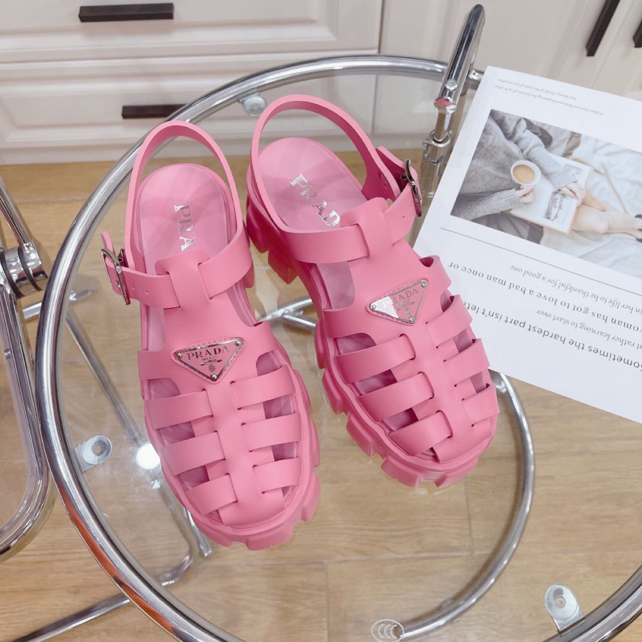 Prada Foam Rubber Sandals In Begonia Pink - DopestKickz